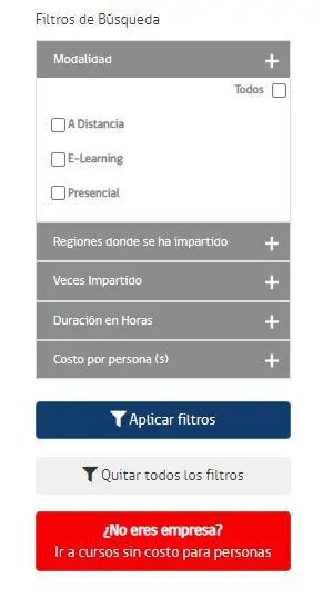 Filtros búsqueda Cursos Excel Sence