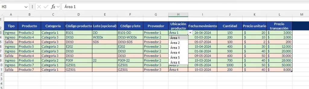 Inventario en Excel, paso 2