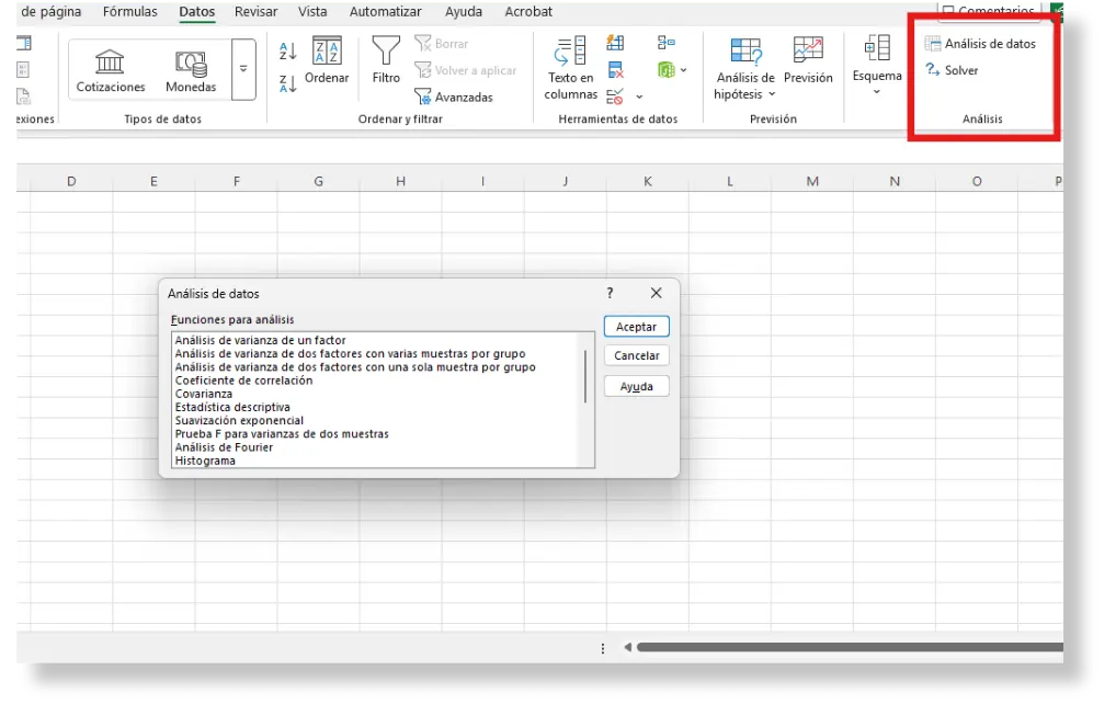 Análisis de datos en Excel, paso 6